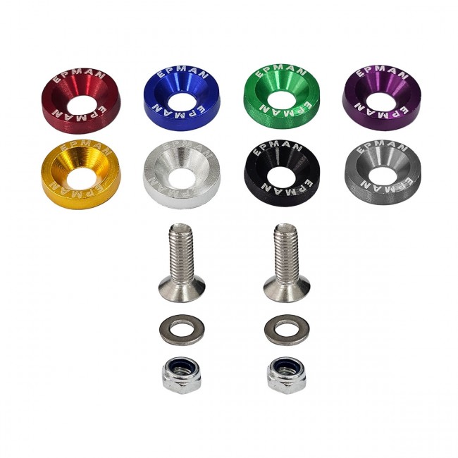 Par de Arruela Billet Universal com parafuso e porca M6 EPMAN - Vermelho