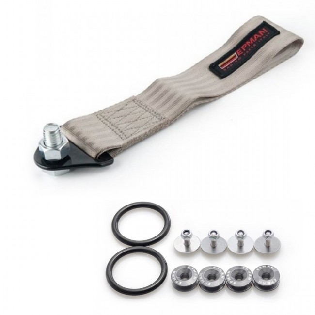 Kit Engate Reboque de Tecido com Conjunto de Arruela Billet para Fixação de Para-choque - EPMAN - Cinza