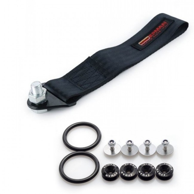 Kit Engate Reboque de Tecido com Conjunto de Arruela Billet para Fixação de Para-choque - EPMAN - Preto