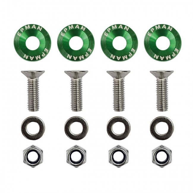 Kit 4 Arruelas Billet Universal com parafuso e porca M6 EPMAN - Verde