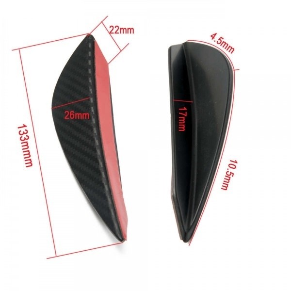 Kit Bumper Adesivo Spoiler Lateral Aerodinâmico 4 Unidades - Fibra de Carbono