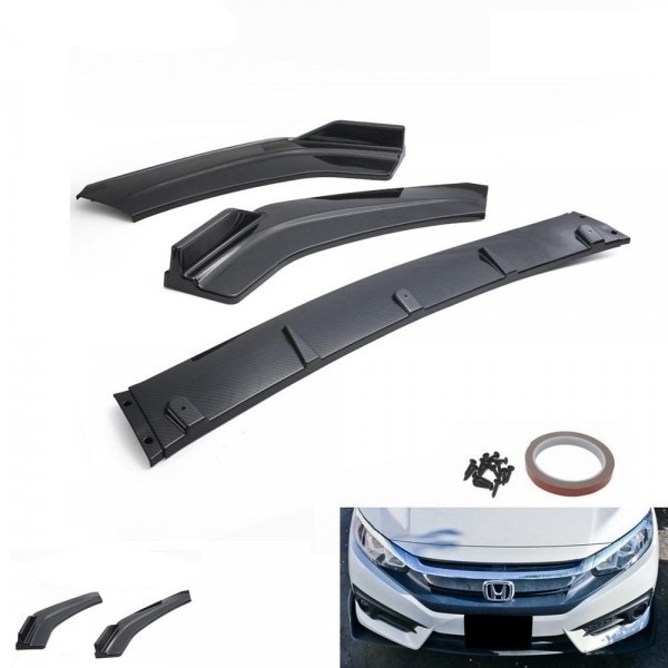 Kit Spoiler Para-Choque Dianteiro Front Lip Honda Civic 2016 a Atual 3 Peças Epman - Fibra de Carbono
