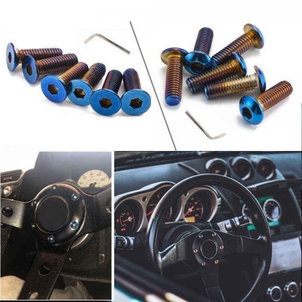 Kit Com 6 Parafusos Cabeça Lentilha Titanium M5x15mm P/ Fixação de Cubo no Volante Esportivo Epman – Neo Chrome