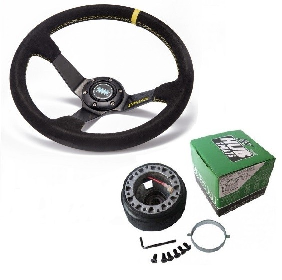 Kit Volante Esportivo Epman + Cubo Hub para Honda - Amarelo