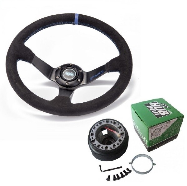 Kit Volante Esportivo Epman + Cubo Hub para Honda - Azul