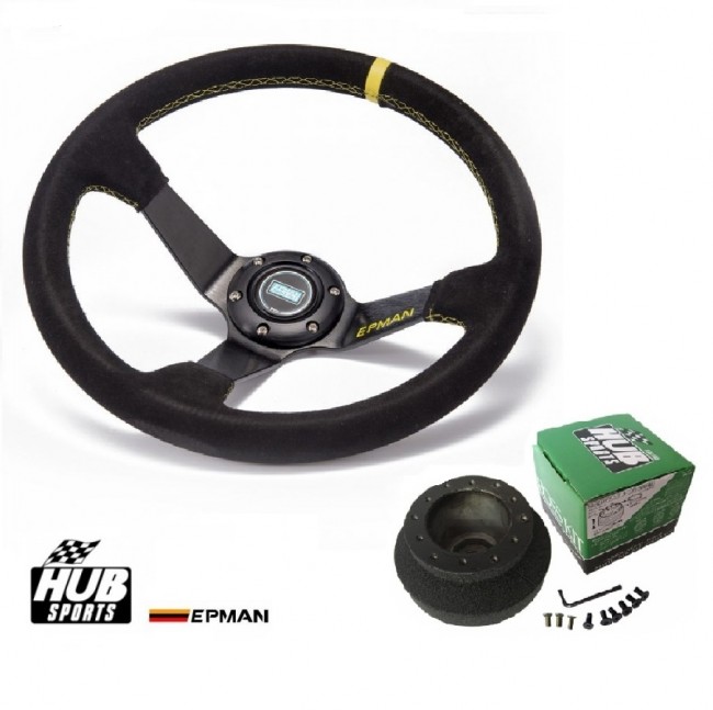 Kit Volante Esportivo Epman + Cubo Hub para BMW E36 - Amarelo