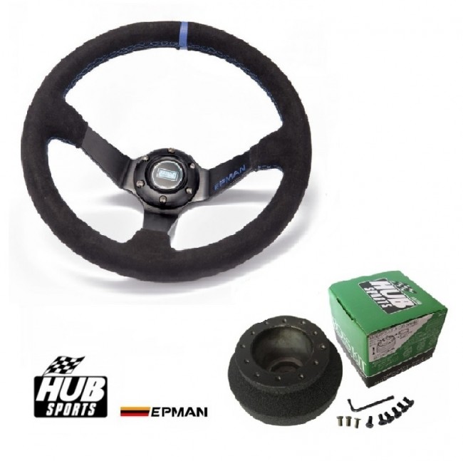 Kit Volante Esportivo Epman + Cubo Hub para BMW E36 - Azul