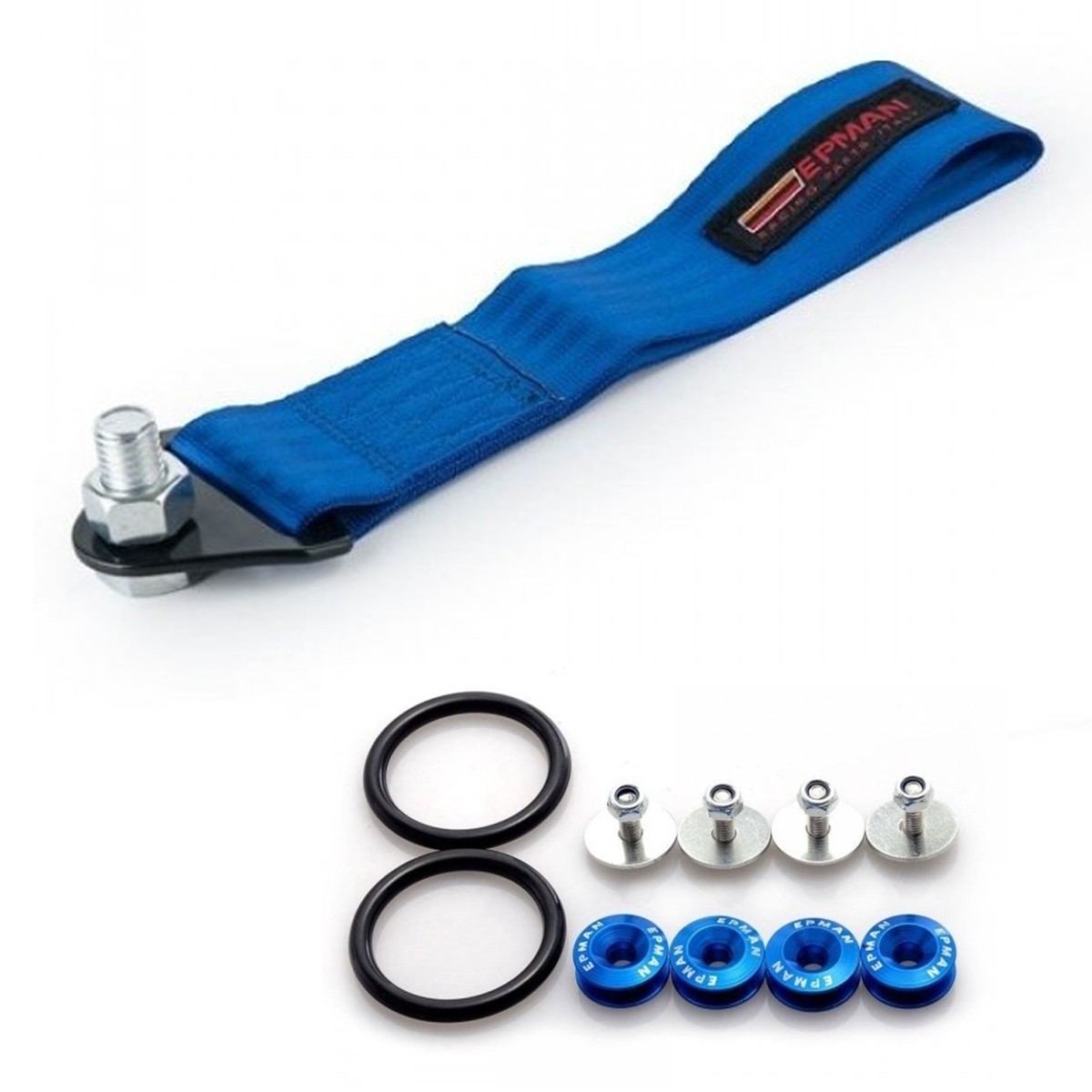 Kit Engate Reboque de Tecido com Conjunto de Arruela Billet para Fixação de Para-choque - EPMAN - Azul