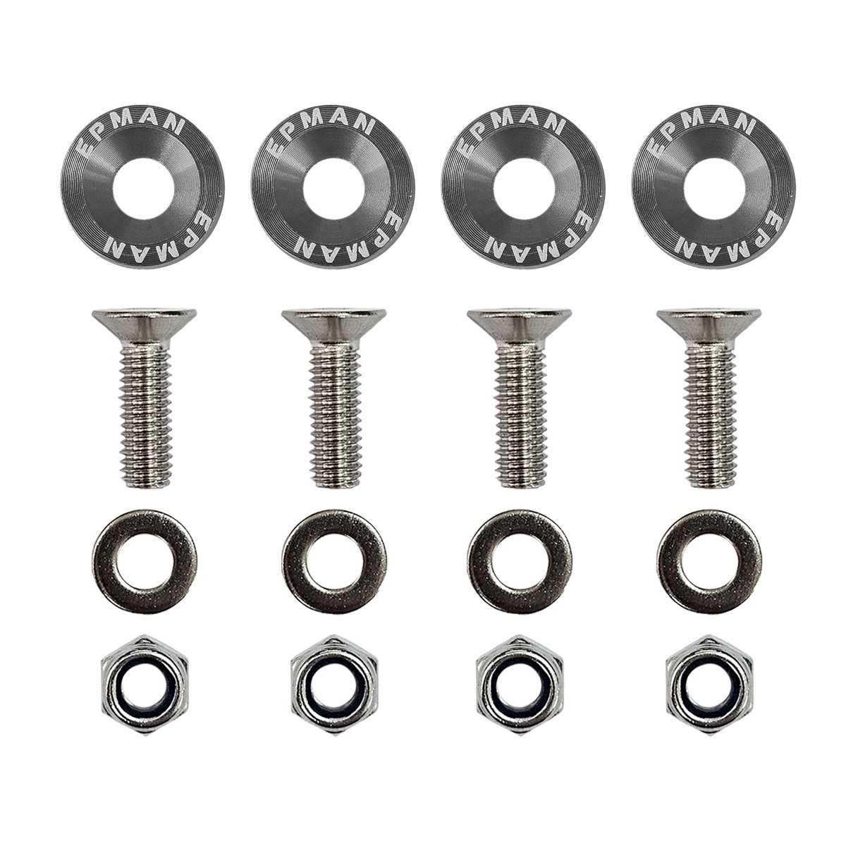 Kit 4 Arruelas Billet Universal com parafuso e porca M6 EPMAN - Cinza