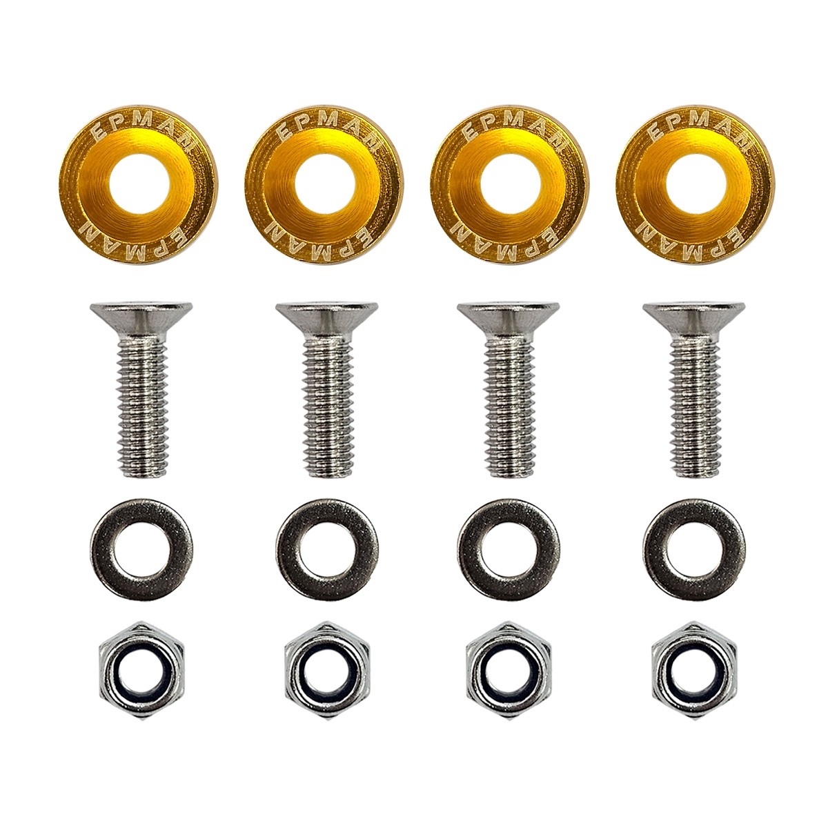 Kit 4 Arruelas Billet Universal com parafuso e porca M6 EPMAN - Dourado