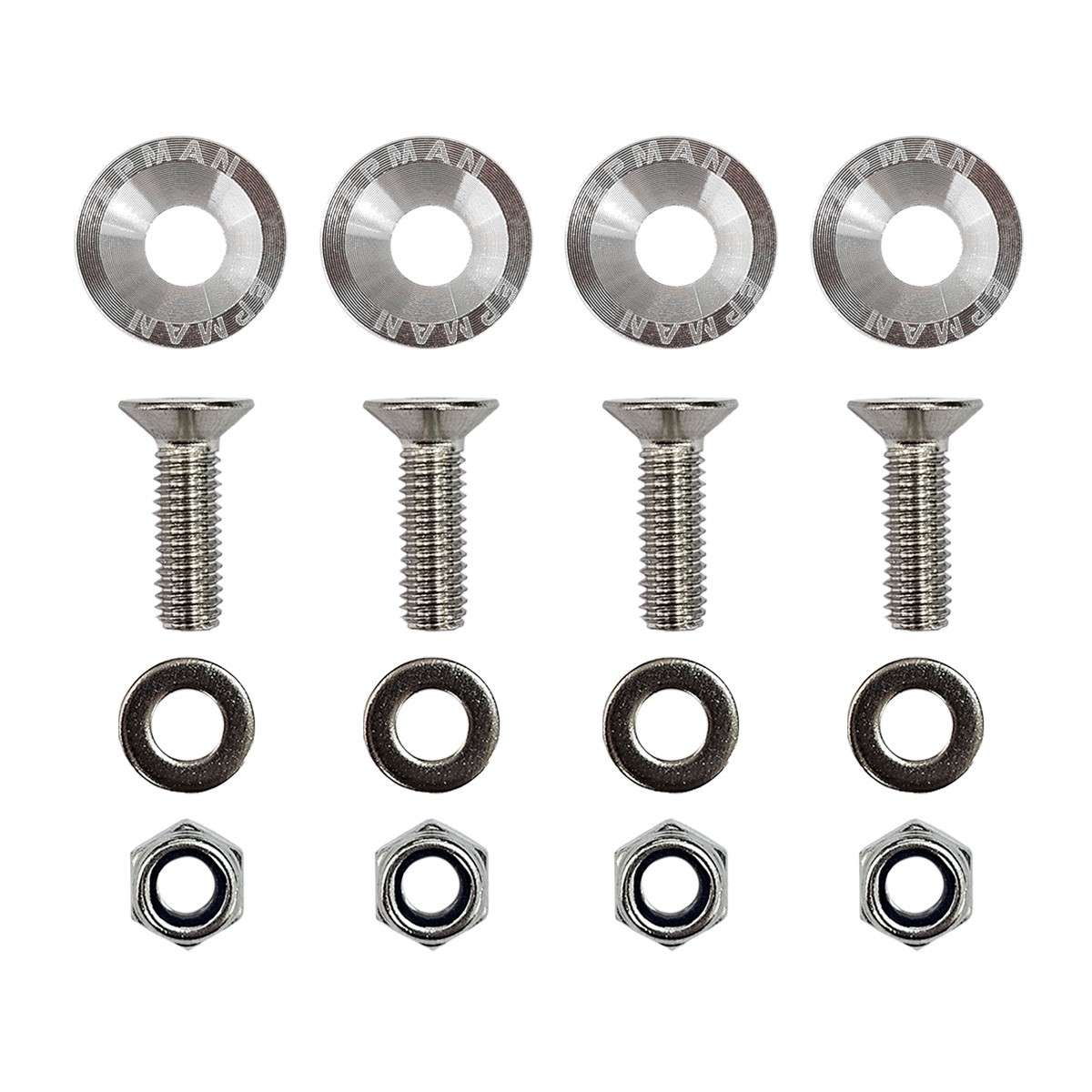 Kit 4 Arruelas Billet Universal com parafuso e porca M6 EPMAN - Prata