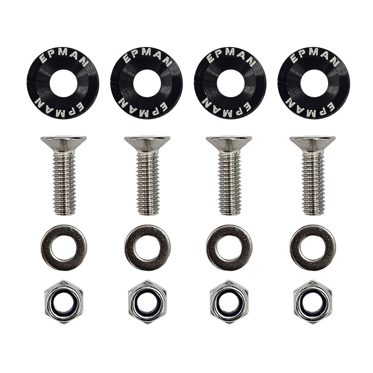 Kit 4 Arruelas Billet Universal com parafuso e porca M6 EPMAN - Preto