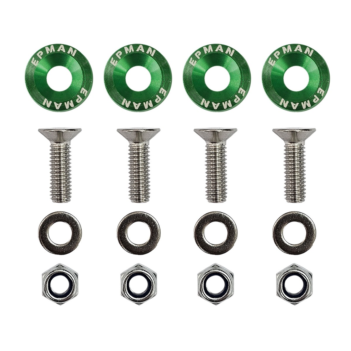 Kit 4 Arruelas Billet Universal com parafuso e porca M6 EPMAN - Verde