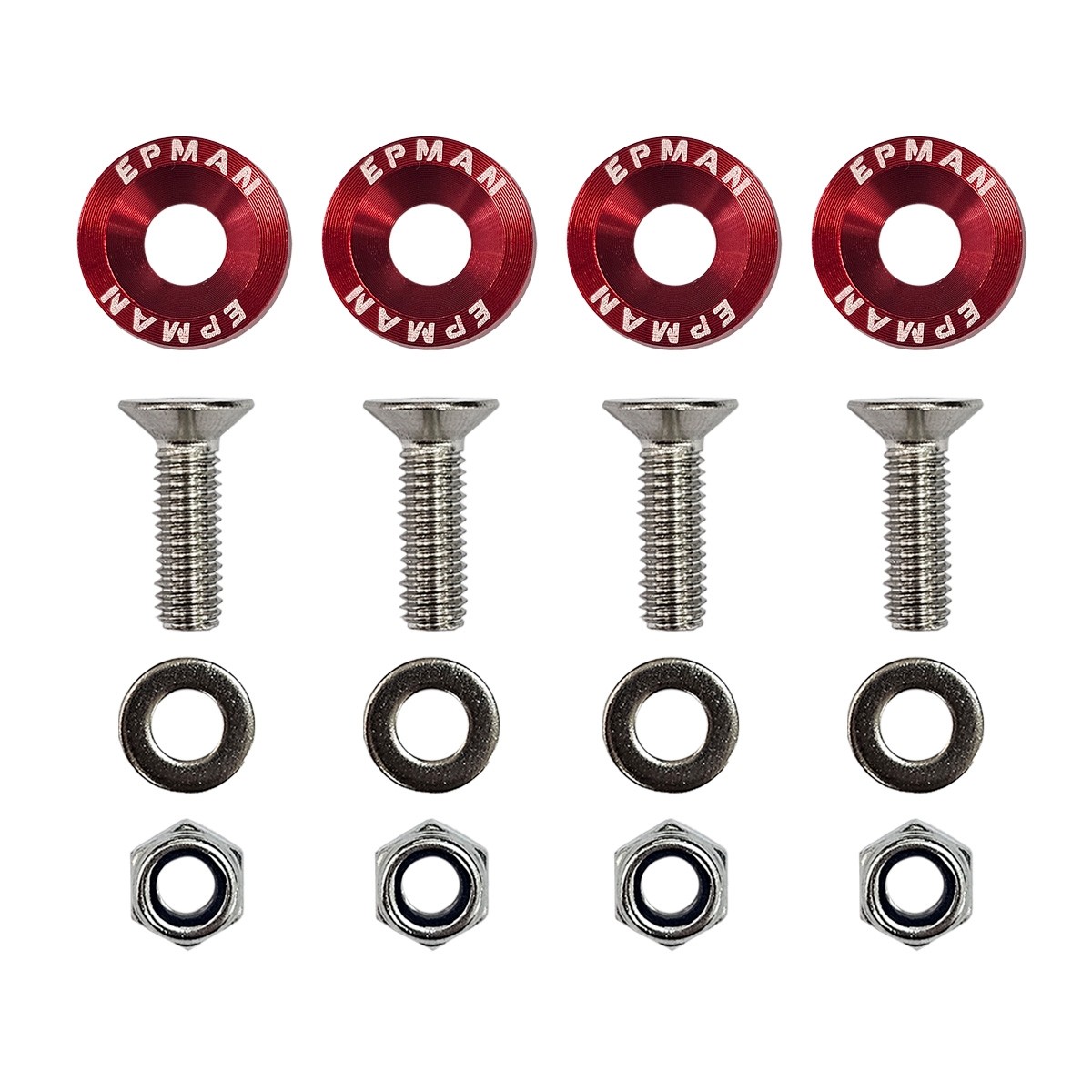 Kit 4 Arruelas Billet Universal com parafuso e porca M6 EPMAN - Vermelho