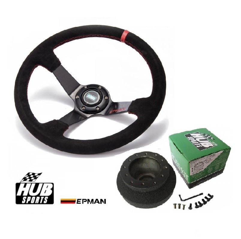 Kit Volante Esportivo Epman + Cubo Hub para BMW E36 - Vermelho